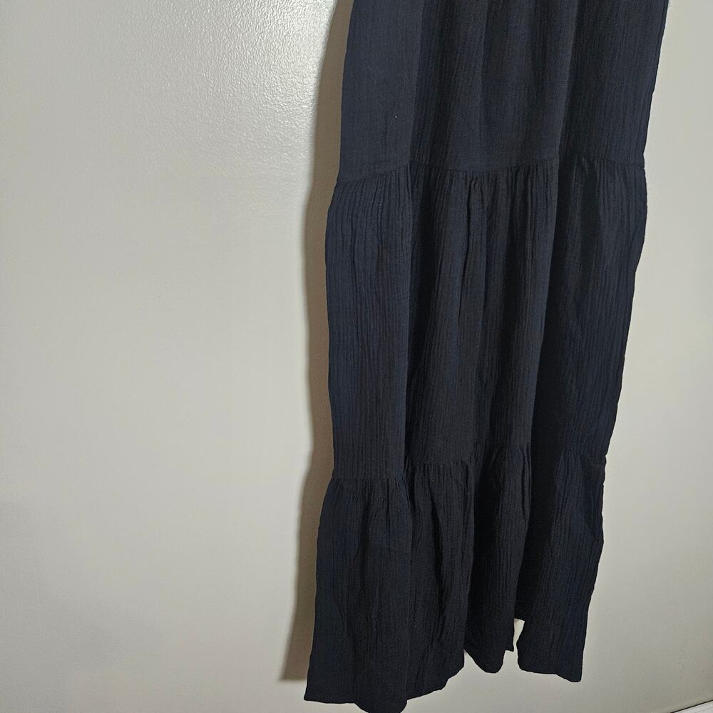 NWOT Socialite Scoop Neck Puff Sleeve Tie Back Midi Tiered Dress Sz XS Black - Picture 10 of 14